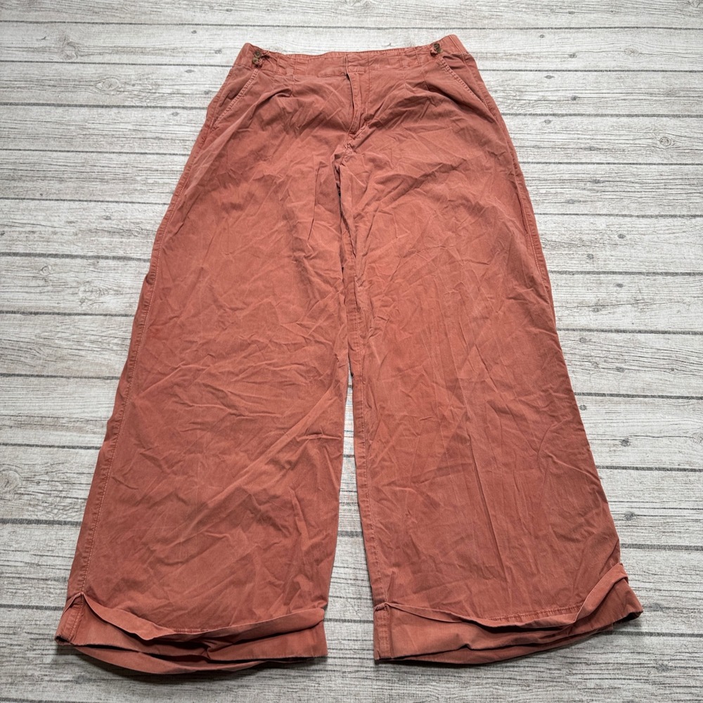 American Eagle Pants Womens 8 Orange High Rise Wide Leg Baggy Fit Stretch Summer